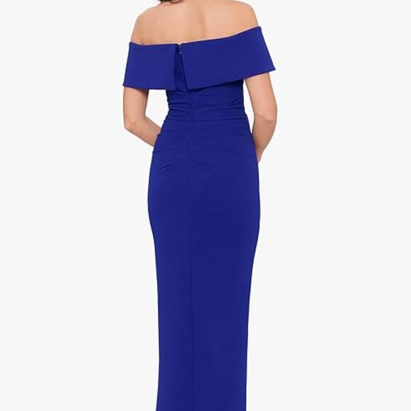 *NWT* Women's Long Off the Shoulder Xscape Scuba Crepe Slit Dress (Sz 10p) - Picture 2 of 9